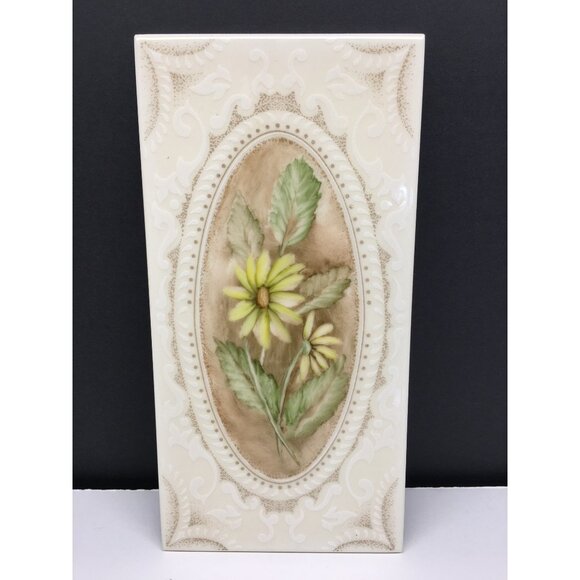 Vintage Siena Ceramital Buonconvento Art Tile Daisy Floral Design 8x4 - Picture 1 of 16